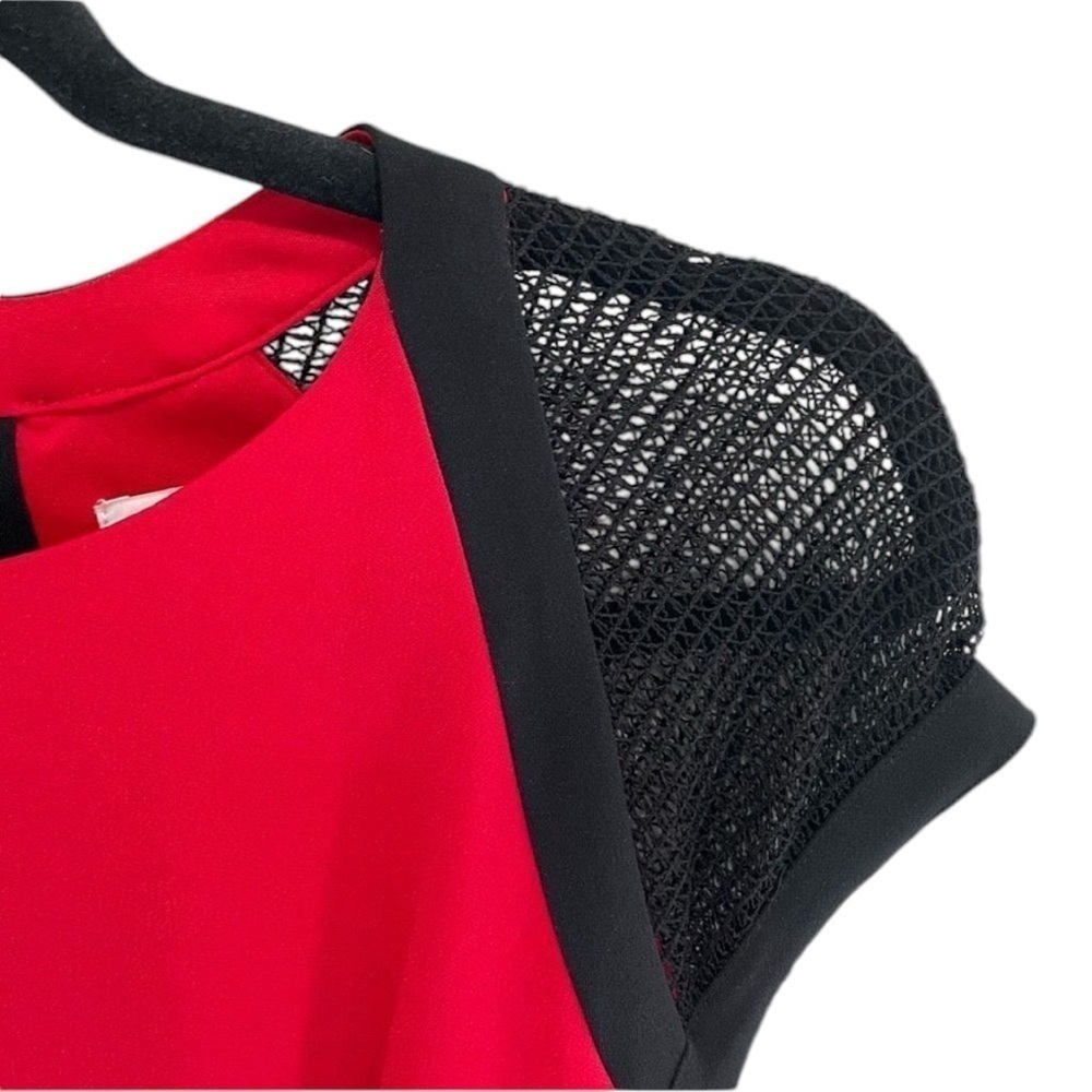 Cache Red and Black Mesh Cap Sleeve Zippered Back Sexy Sheath Dress Size 6 - Picture 4 of 6